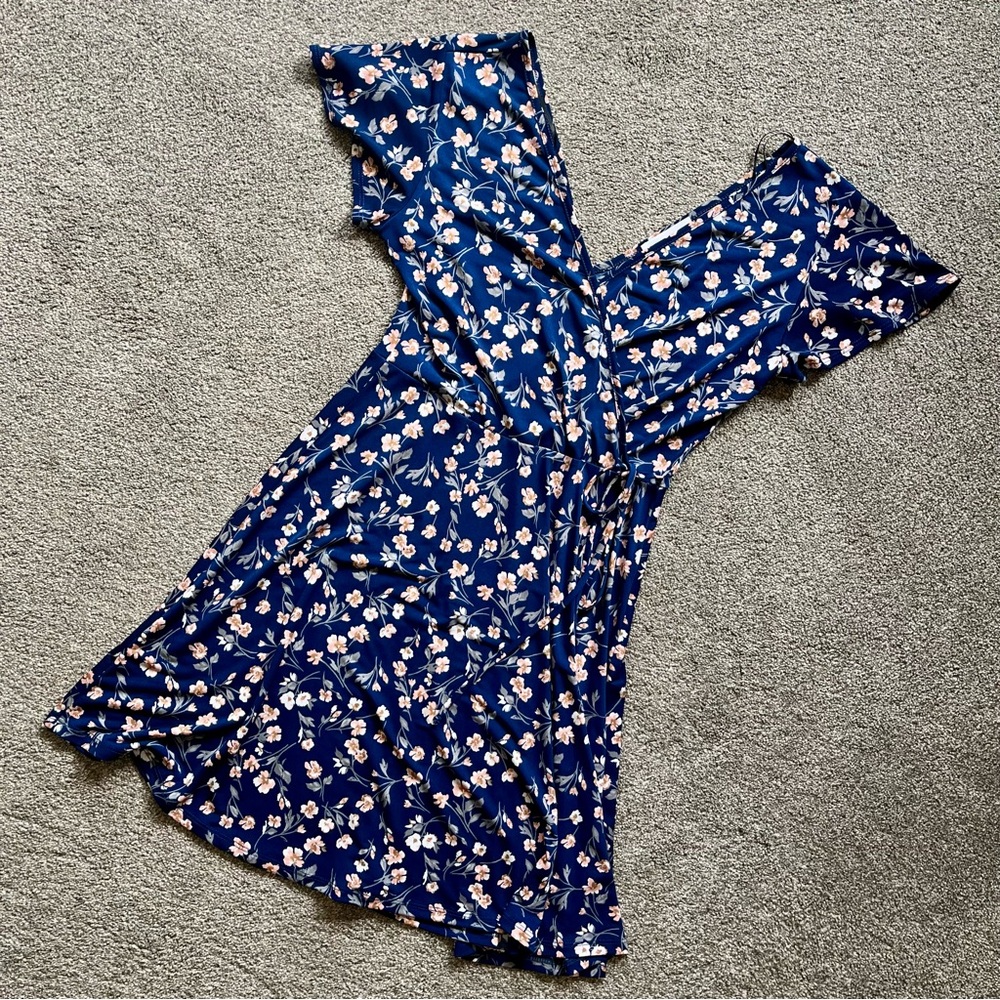 Floral Blue Wrap Dress